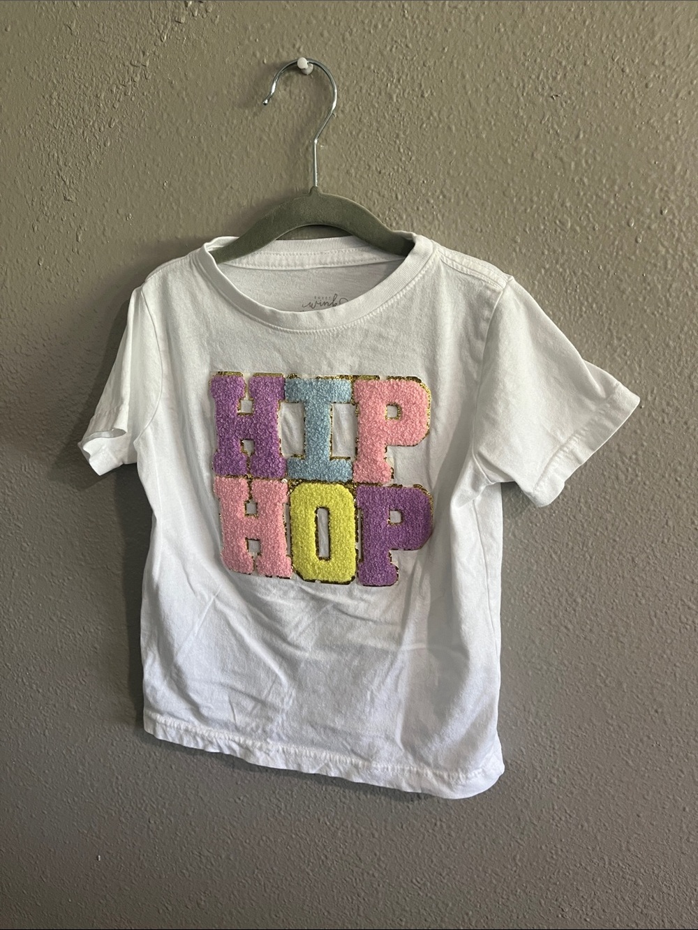 Kids White Short-Sleeve Tee with Colorful Chenille 'HIP HOP' Letters
